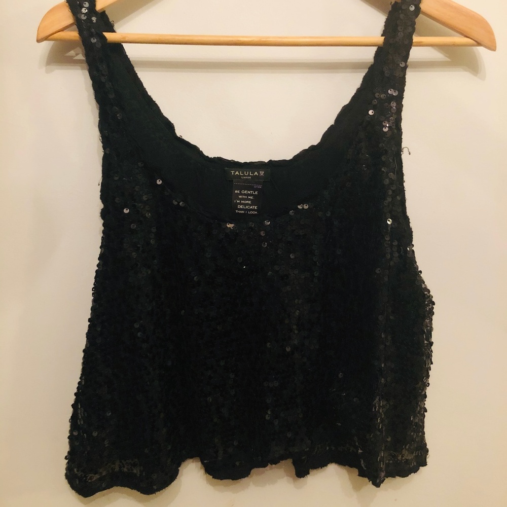 Black Sequin Crop Tank